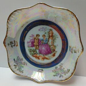 ⭐️2/$30 Dish Pearlescent Square Bowl Dancing Couple Iridescent Lustreware Japan